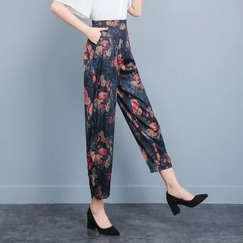 

Pants Women Plus Size L-4XL Summer 2020 Fashion Flower Printed High Waist Loose Casual Ankle-Length Harem Pants Female