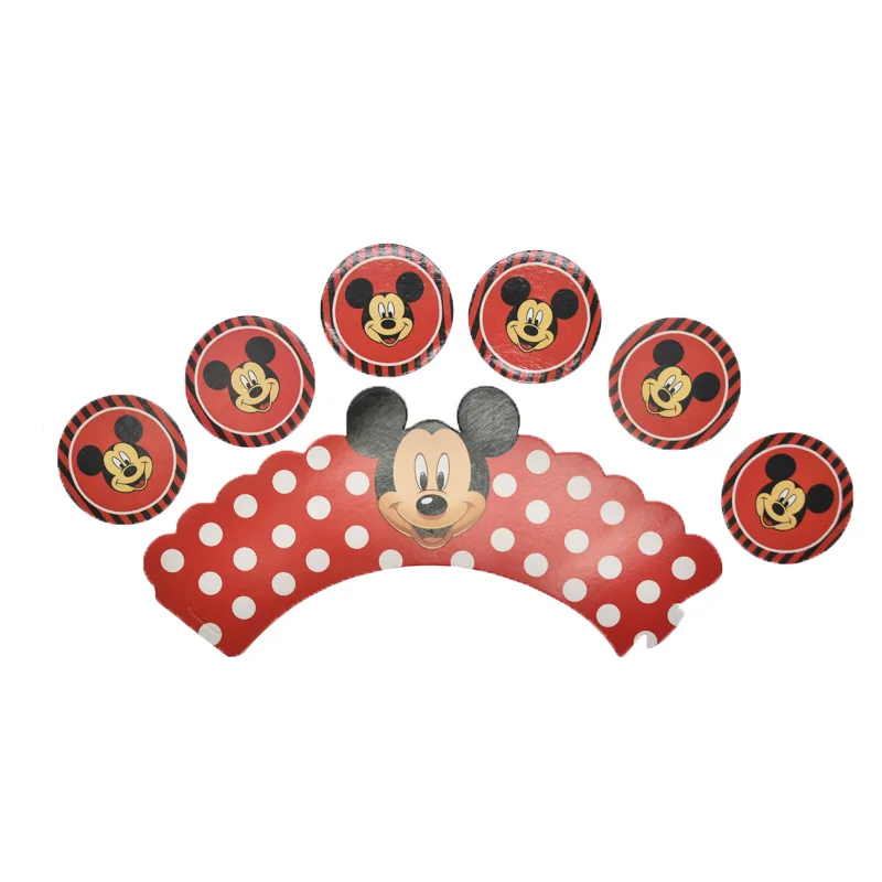 Обертки для кексов с Микки Маусом, 12 топперов+ 12 вкладышей, украшения для дня рождения, Детские вечерние подарочные наборы посуды, украшение для дома - Цвет: 12set mickey