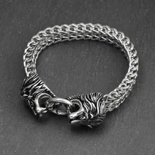 Двойной браслет с головой льва для мужчин из нержавеющей стали блестящая цепочка из звеньев с Шармом Браслеты Панк Длинные Браслеты с черепом для мужчин