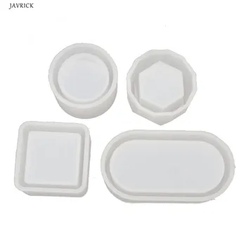 

4 Pack DIY Box Silicone Resin Molds Mini Round Square Oval Hexagon Storage Resin Casting Mold for Flower Pot Pen Holder