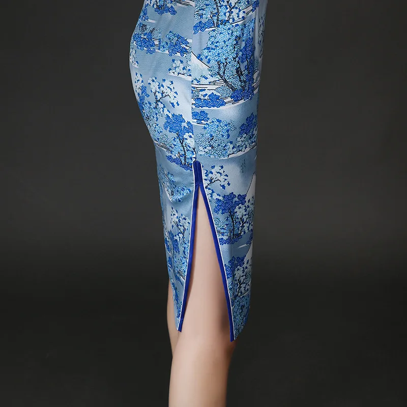 Традиционное китайское платье Vestidos женские атласные Qipao Мини Cheongsam цветочный размер M-4XL