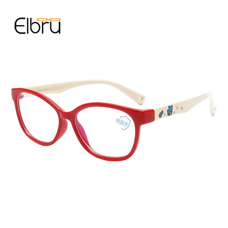 Elbru Anti-blue Light Plain Kid Glasses Boys&girls Soft Silicone Glasses Frame Goggle Computer Eyeglasses With Rope Hole