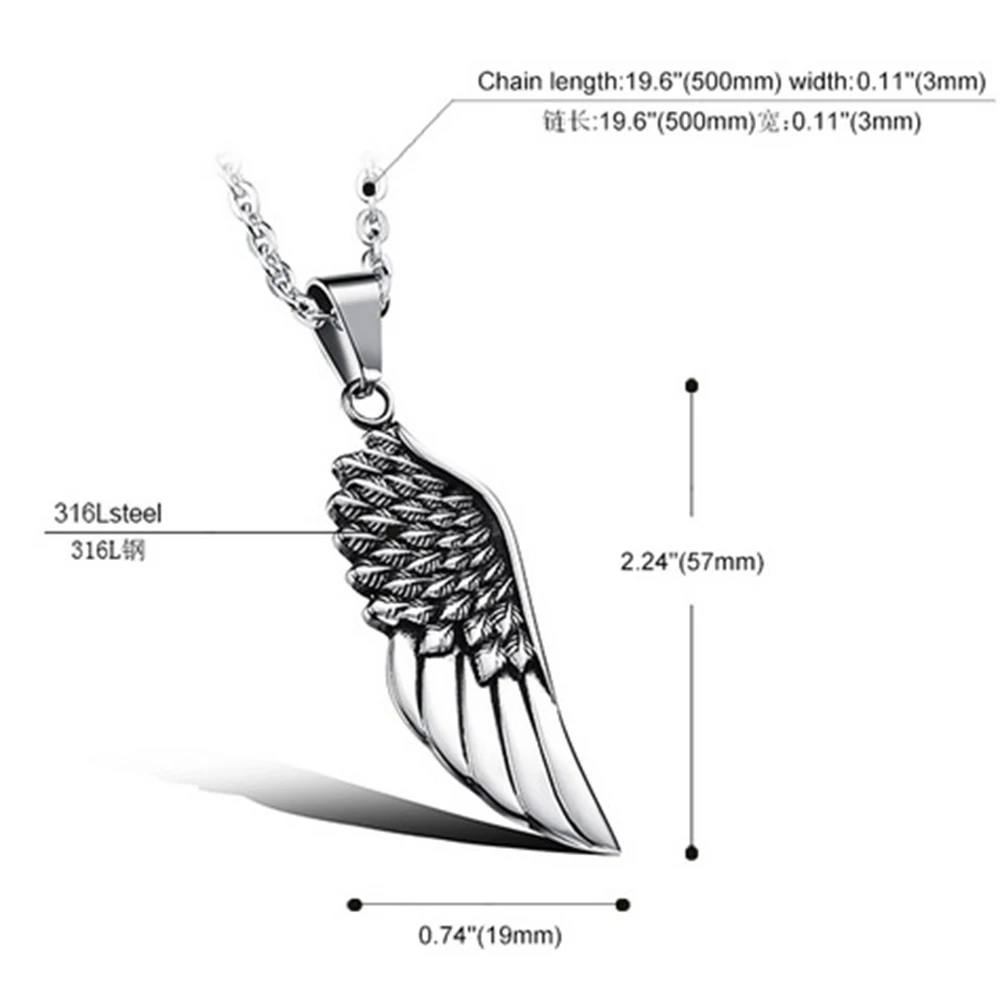 Shengmei Модные мужские ювелирные изделия панк стиль нержавеющая сталь Уникальные ангельские крылья с перьями серебряный цвет кулон ожерелье для мужчин