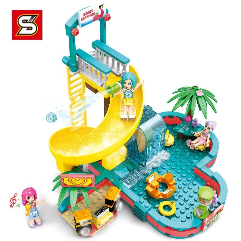

Kids Toys Friends Building Blocks Water Park Bricks Educational Toys For Girls 257Pcs Model Kit Mini Figures Gifts