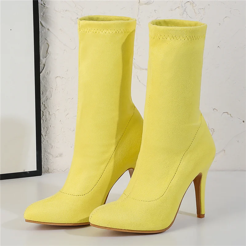 Women High Heeled Ankle Boots Plus Size 32-48 Suede Stiletto 10cm High Heels