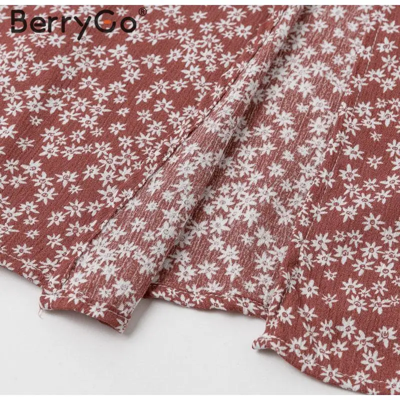 BerryGo Boho Летнее платье с цветочным принтом, Повседневное платье миди с рукавом-фонариком, женское платье с высокой талией, женские праздничные платья vestidos