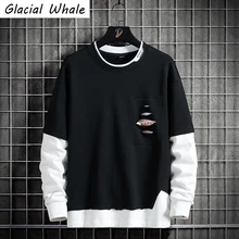 

GlacialWhale Mens Crewneck Sweatshirt Men New 2021 Patchwork Sweatshirts Oversized Hip Hop Japanese Streetwear Casual Hoodie Men