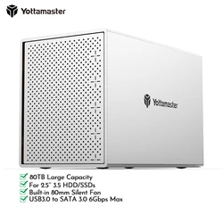 Yottamaster – boîtier de disque dur externe en aluminium, 5 baies, 2.5 "/3.5", usb 3.0, prise en charge de 5x16TB pour stockage personnel, SATA, PS500U3 