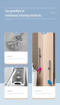 

1pc Silicone Toilet Brush 3 Color Quick-drying WalSl Mounted Flat Head Flexible Soft Bristles Brush With Quick Drying Holder Set