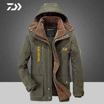

Daiwa Clothing Fishing Winter Jacket Men Coat Fleece Thicken Outdoor Thermal Fishing Shirt Hooded Windproof Fishing Clothes
