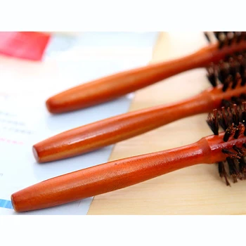 

Professional Portable Protective Curly Hair Comb Round Brush Wood Handle Bristle Anti-static Hairdressing For Salon/Home