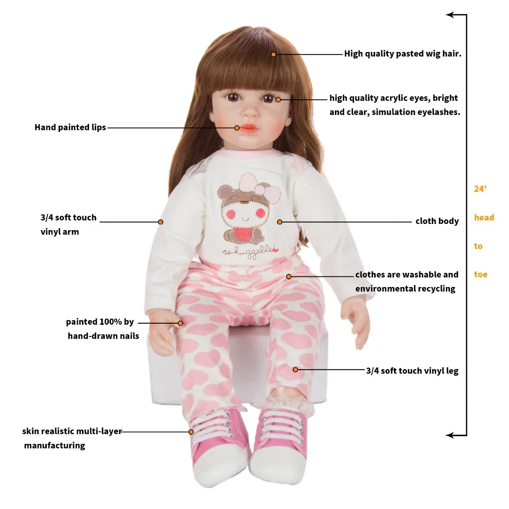60 см большой Bebe Reborn Малыш кукла игрушка Реалистичная силиконовая виниловая принцесса ребенок настоящая кукла живой детский подарок на день рождения