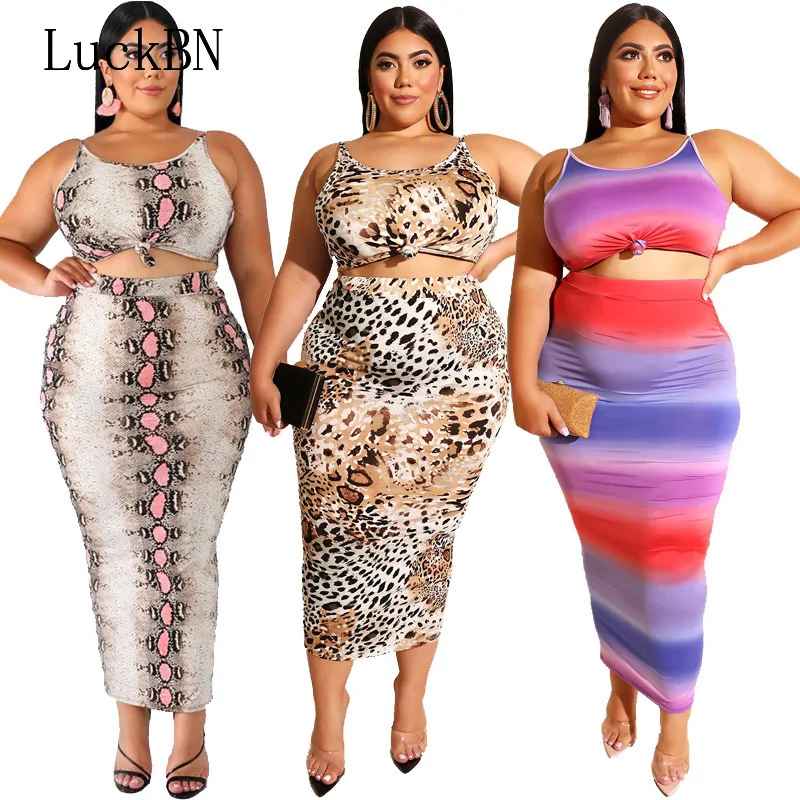 

New Spring Summer Sets Ladies Suit Skirt 5XL Large Size Leopard Print Skirt Set Tight Hip Sexy Two-piece Women Tracksuit Set