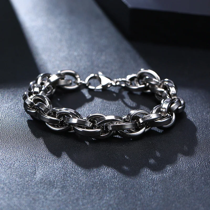 Men Twisted Rope Chain Bracelet Huge Heavy Stainless Steel Cage Link Brazalets - Image 4