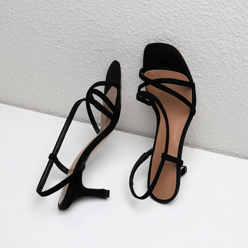 

2019 Summer New Style Korean-style Fashion Thin Drawstring Simple High Heel Shoes Genuine Leather Peep-Toe Sexy Thin Heeled Sand
