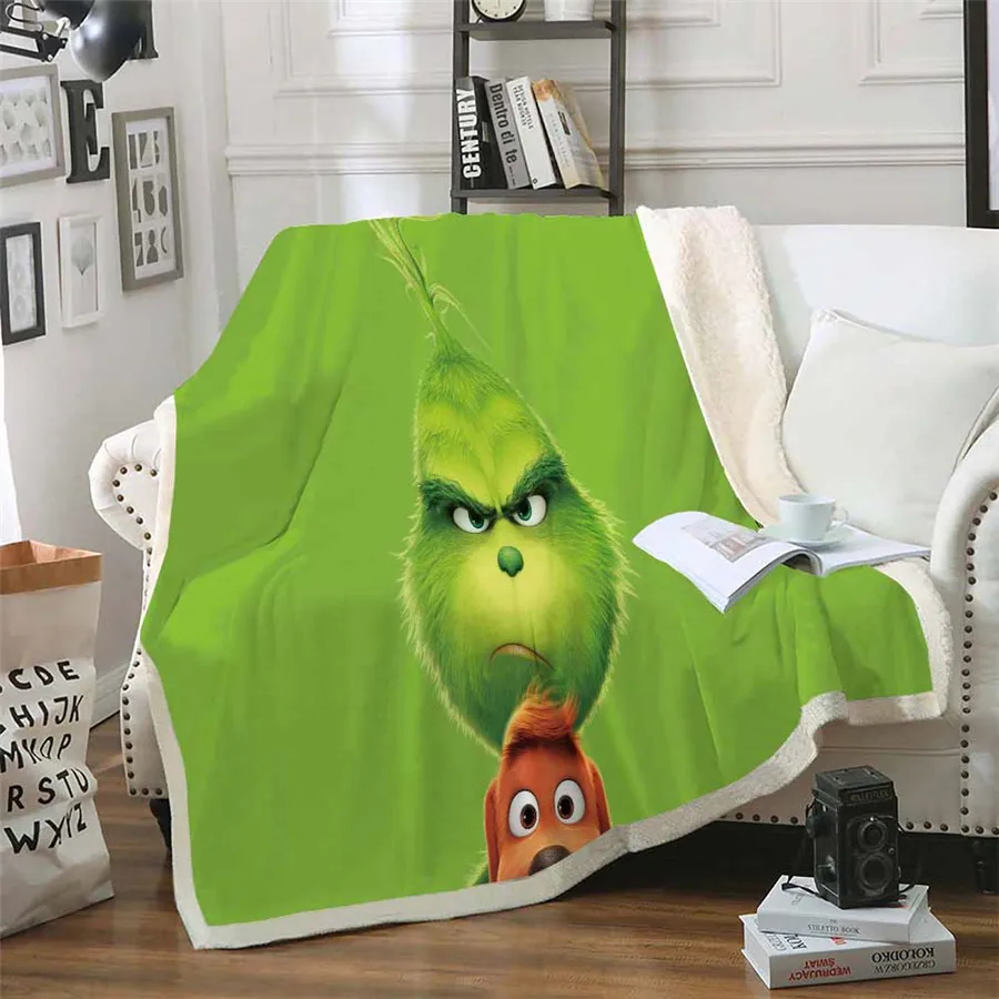 014 Одеяло с капюшоном, плюшевое покрывало, 3D, Grinch, палантин, Рождественский принт, шерпа, флис, микрофибра, пледы, одеяло, подарок, Прямая поставка - Цвет: 014