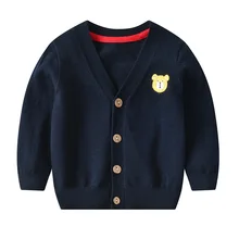 Осенне-зимний детский кардиган с рисунком медведя; кардиган для маленьких мальчиков; Повседневный вязаный свитер; однобортный