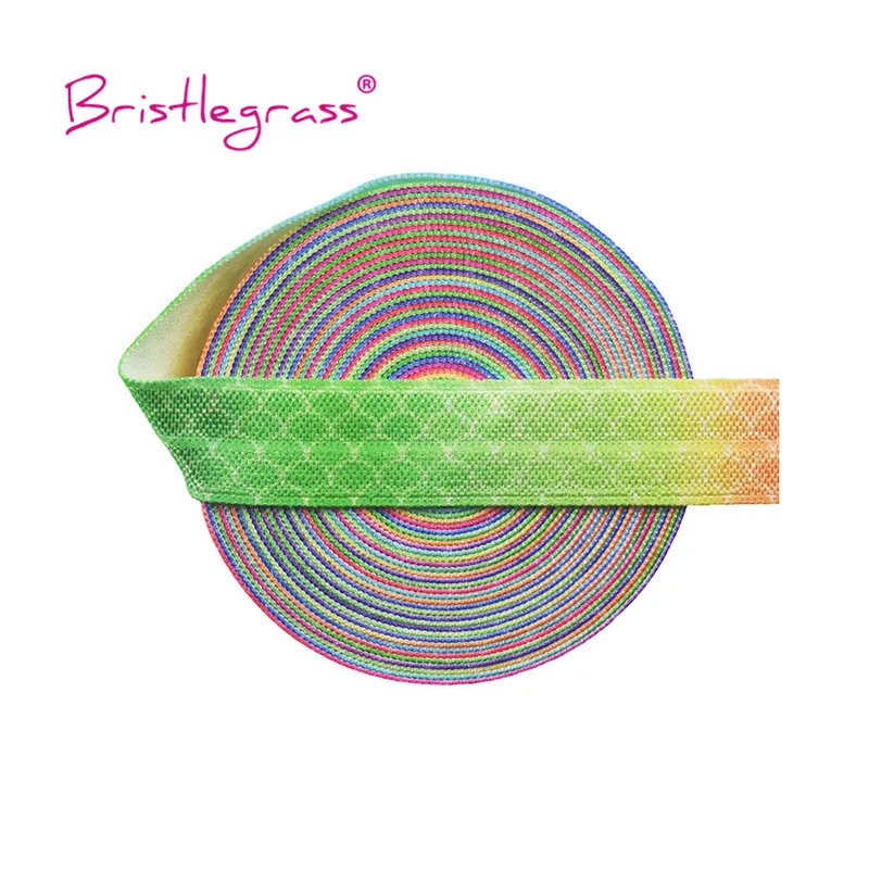

BRISTLEGRASS Wholesale 50 100 Yard 5/8" 15mm Mermaid Scale Print FOE Fold Over Elastics Spandex Satin Bands Hair Tie Sewing Trim