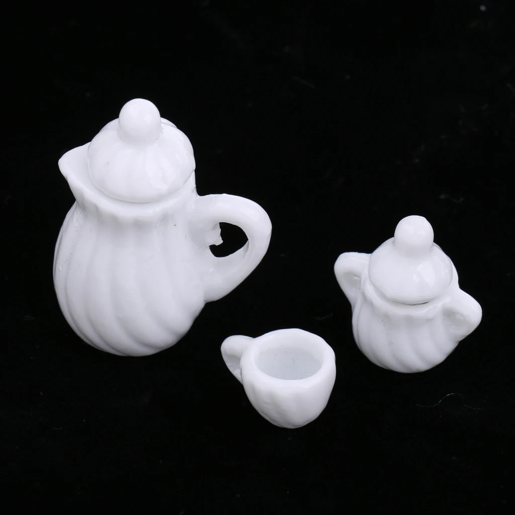 Miniature 15pcs White Ceramic China Tea Set Pot Cup Plate For 1/12 Dollhouse