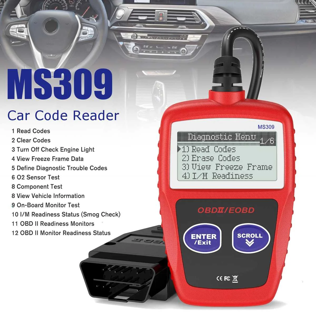MS309 OBD2 Scanner Multi-languages Automotive Scanner Engine Diagnostic Tool ODB 2 EOBD MS309 Auto Diagnostic Scan Tool MS309 car battery trickle charger