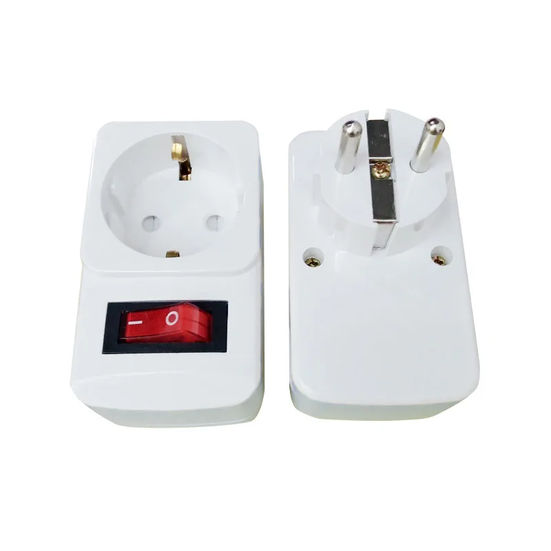 

2PCS European Type Conversion Plug 1 TO 1 Way Power Adapter Plug adaptor With Switch 16A AC 250V EU Travel Plug Socket