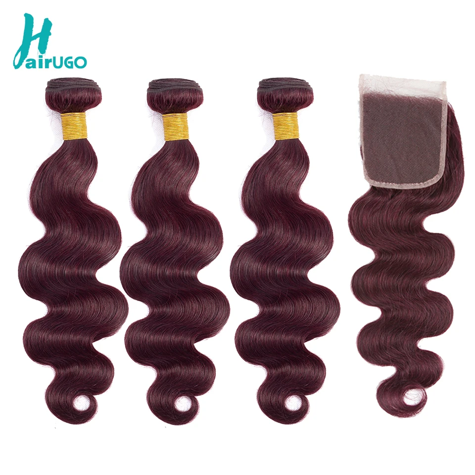 

Peruvian Hair Bundles With Closure 99J Ombre Body Wave Bundles With Closure Remy Human Hair Bundles With Closure HairUGo Hair