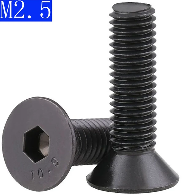 M2.5 x 0.45 x 10 MM (FT) Rosca gruesa DIN 7991 Clase 12.9 Socket Cabeza  plana Tornillo Acero Aleación Óxido Negro Pk 25