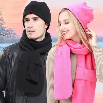 

2PCS/Set Autumn Winter Fleece Hat Scarf Set for Outdoor Sports Riding Hiking Warm Thick Hat Scarf Couple Clothes Accessories 30E