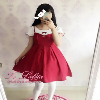 

Japanese sweet lolita dress big bowknot cherry embroidery high waist victorian dress kawaii girl gothic lolita jsk loli cosplay