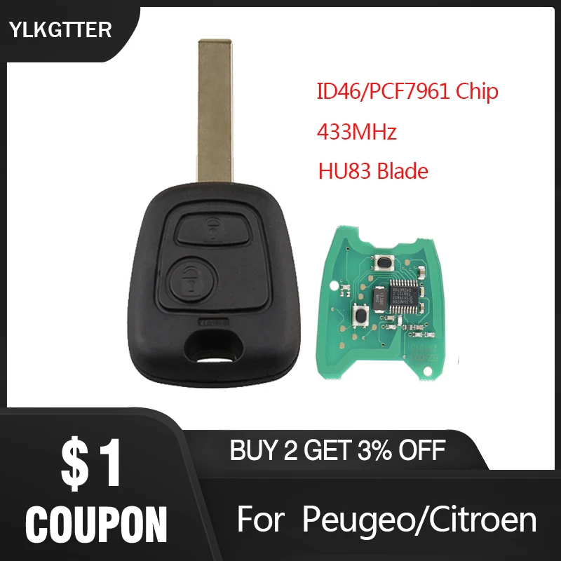 YLKGTTER 433 Мгц дистанционный Автомобильный ключ для Citroen C1 C3 Peugeot 307 с чипом