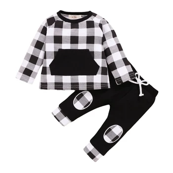 

Autumn Clothes Sets Baby Boy Outfits Set Clothing Long Sleeve Plaid Pattern Blouse+Pants Kids Boys Casual Costume Set