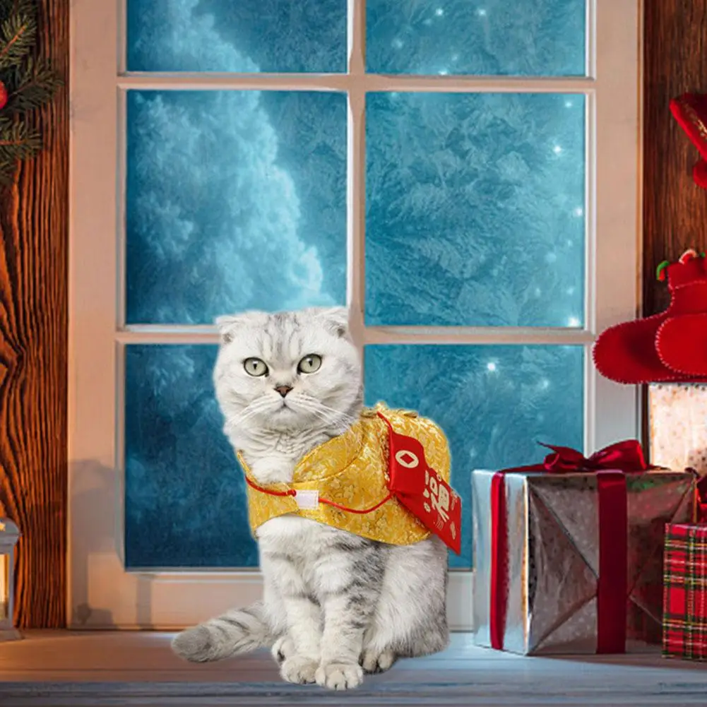 Новогодний плащ для питомца кота, праздничный костюм, платье династии Тан, праздничный плащ с красным конвертом для котенка, для щенка