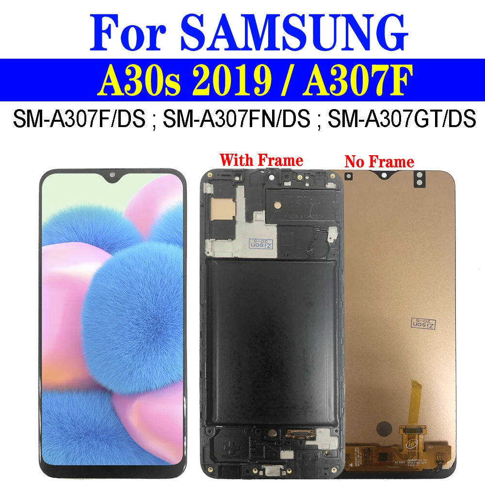 Дисплей A307F для Samsung Galaxy A30s 2019 LCD A307 с рамкой SM-A307F/DS A307FN A307GT, сенсорный экран с дигитайзером в сборе 6,4