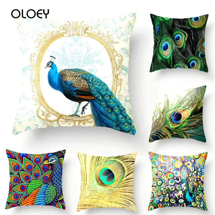 

Peacock Style Home Bed Waist Cushion Cushion Cover Cotton Linen Living Square Cushion Cover Car Seat Backrest Cushion Cover ..