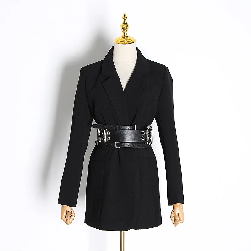 

Personality British Style Retro Top 2020 Early Spring New Black Belt Waist Small Suit Jacket Fashion Trend Black Suit Women