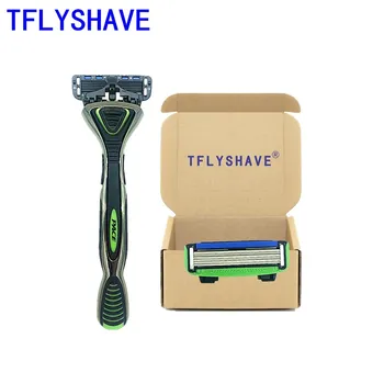 

TFLYSHAVE Men High Quality Stainless Steel Shaving 6 Layer Replaceable Blade Private Care Mingshi 1 Holder2pcs Blades Shaver