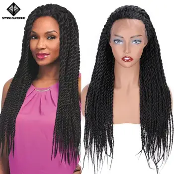 

Spring sunshine 26inch Long Synthetic Twist Braided Lace Front Wigs Senegalese Twist Braids Wig for Black Women 66cm