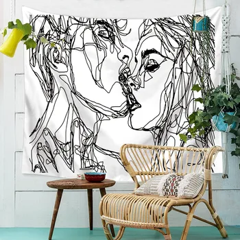 

Abstract Streak Wall Tapestry Man and Lady Artistic Love Painting Cloth Unique Hanging Framless Painting Fabric White and Black