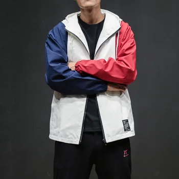 

Homens Jaqueta Com Capuz Casuais de Rua do Sexo Masculino Estudante de Moda Splice Cor Blusão Jaqueta Casaco Outwear Tamanho Ais