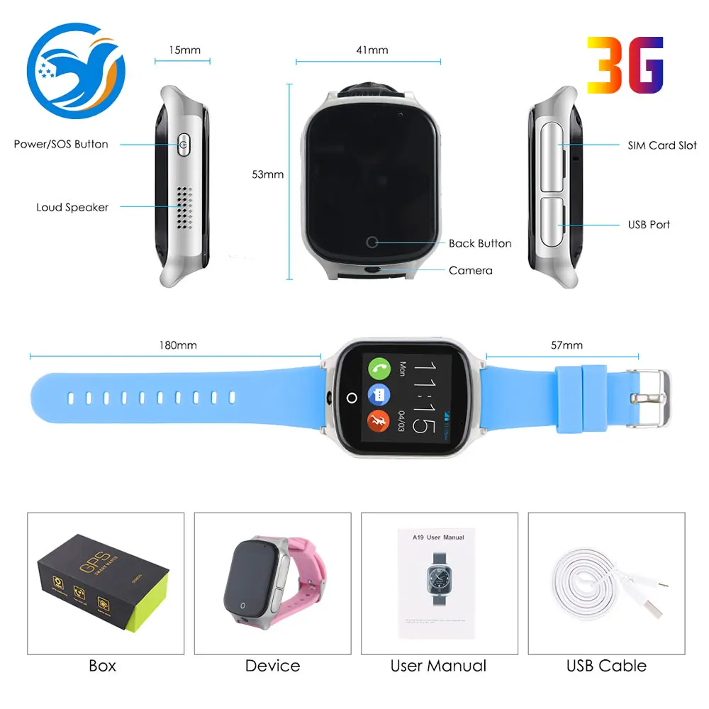 3g камера Смарт часы gps трекер A19 из безопасной зоны сигнализации пожилых людей из натуральной кожи дети пищевой силиконовый ремешок с голосовым вызовом