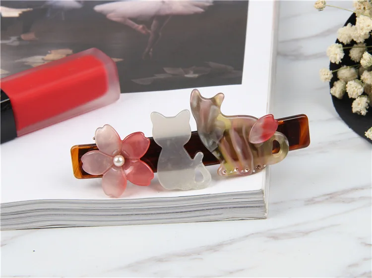 Romantic Flower Acetate Hair Clip For Women Fashion Brand Cartoon Cat Hairpin Barrettes Classic Hair Accessories Head Wear