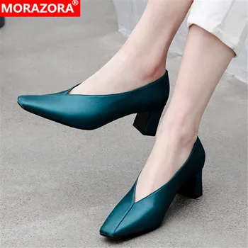 

MORAZORA 2020 large size 33-43 summer women pumps high quality solid color high heels shoes thick heels square toe ladies shoes