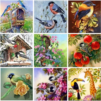 

HUACAN Diamond Embroidery Animals 5D DIY Diamond Painting Birds Cross Stitch Picture Of Rhinestone Paint With Diamond Flowers