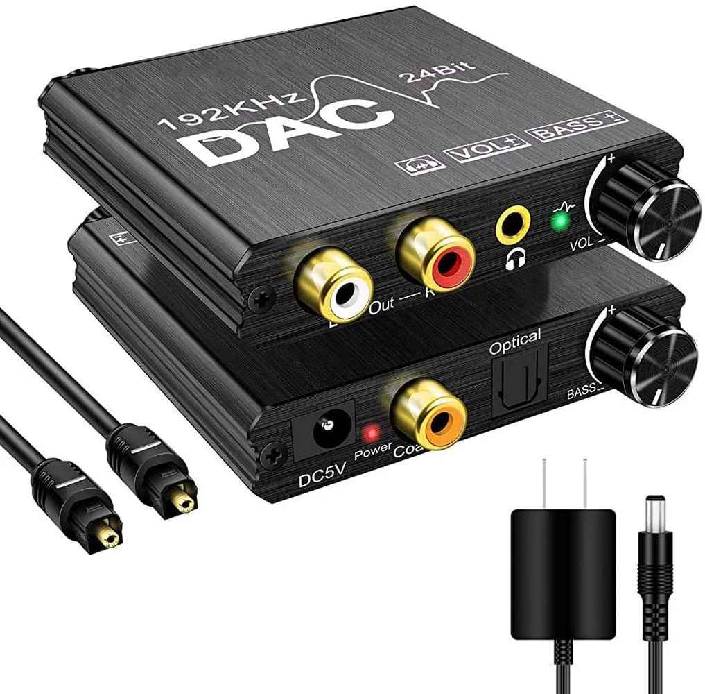 

192KHz Digital to Analog Audio Converter with Bass Volume Adjustment 3.5mm Jack Converter for PS3 PS4 DVD AppleTV Home Cinema