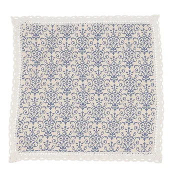 

Retro Blue and White Table Cloth with Lace Cotton & Linen Print Chinese Style Rectangular Dinning Tablecloths Cover Home Decor,