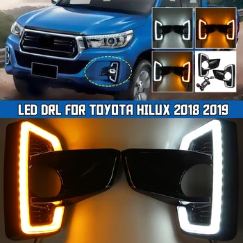 

Pair Car LED DRL Daytime Running Lights White Turn Signal Lamp Yellow Driving Lighting For Toyota Hilux Revo Rocco 2018 2019
