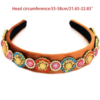 

Women Handmade Glass Drill Headband Rainbow Rhinestone Flower Faux Suede Bandana 449F