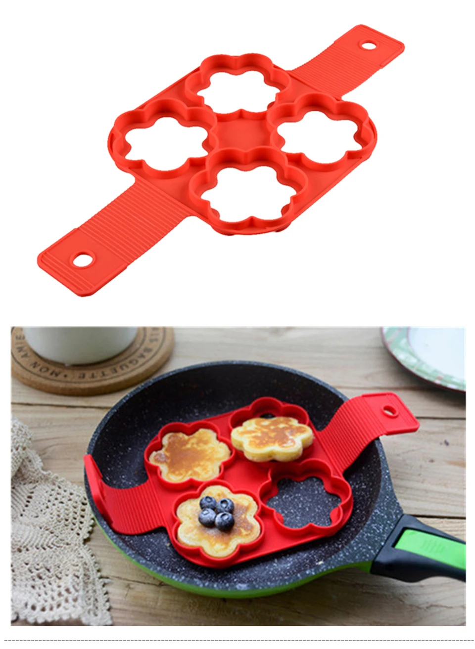 Nonstick Pancake Maker Egg Ring Maker 4 Holes DIY Silicone Pancakes Tool form fried eggs cooker egg pancake mold gadgets ZXH