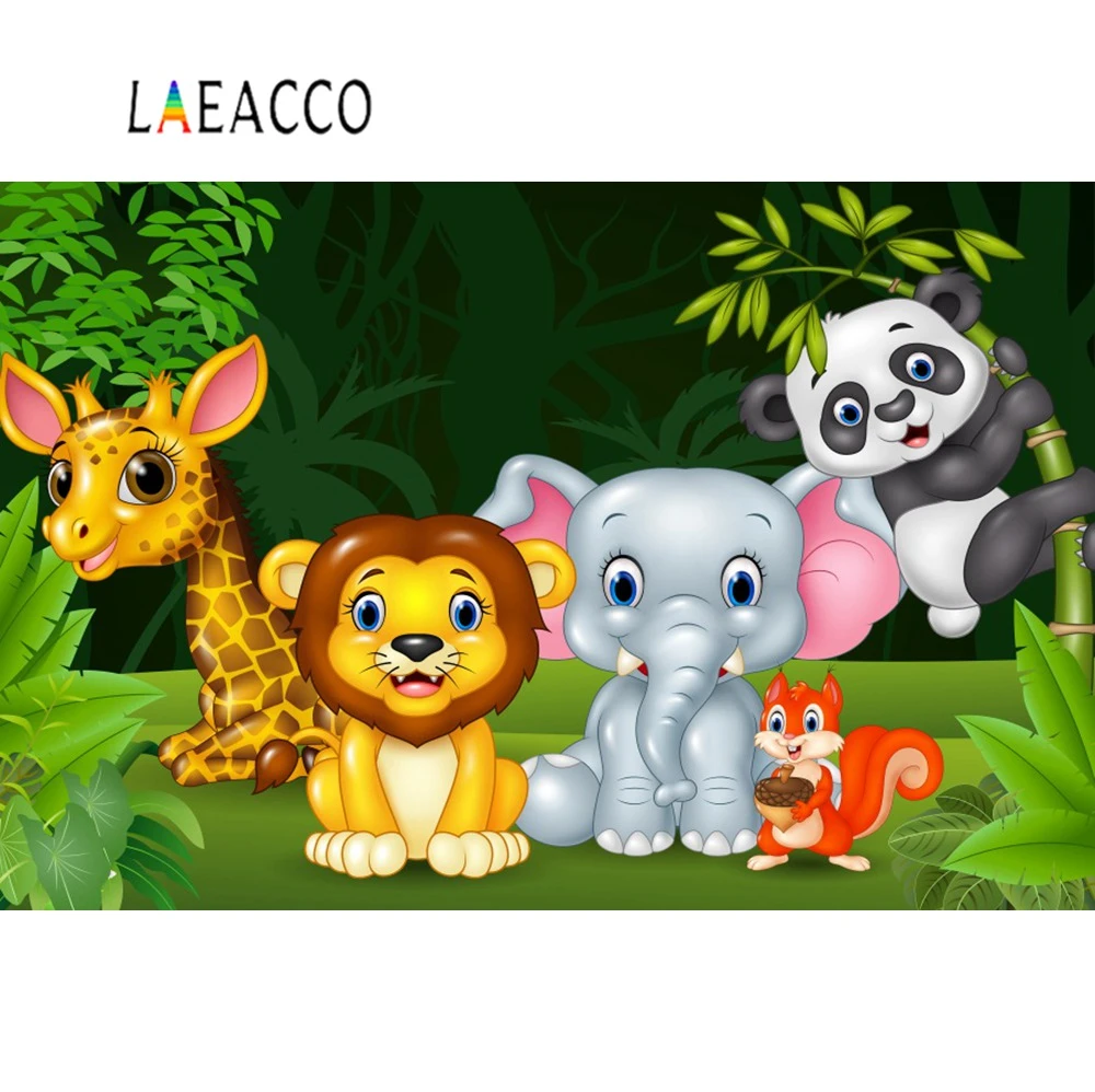 Laeacco Kartun Hewan Hutan Jungel Safari Pesta Ulang Tahun Bayi Foto Latar Belakang Fotografi Latar Belakang Photocall Photo Studio Background AliExpress