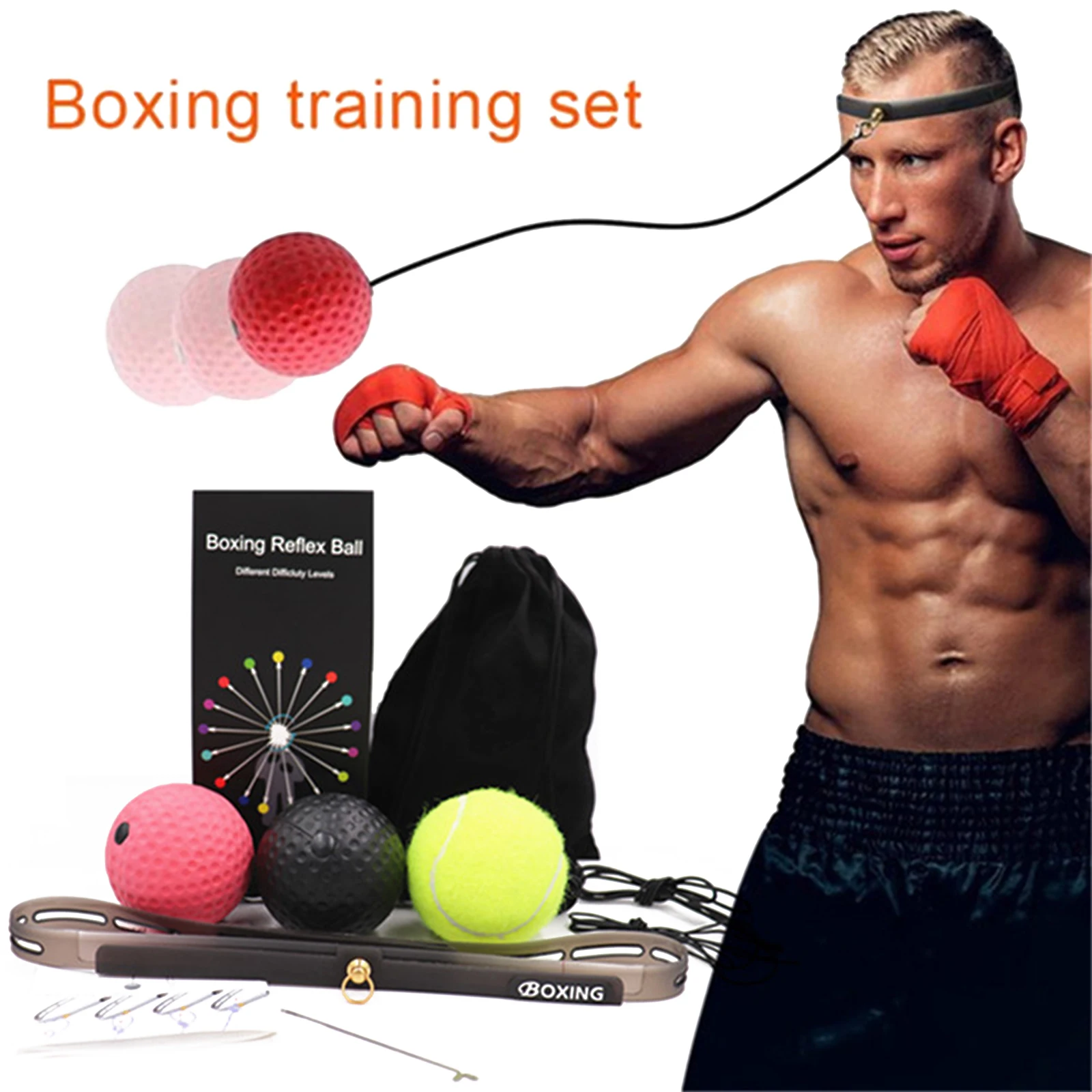 Boxing Head‑mounted Adjustable PU Foam Ball Sports Fitness Equipment Red 